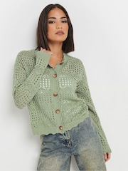 PixieGirl Petite Green Button Crochet Cardigan - Image 1 of 6