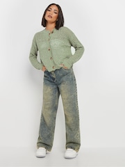 PixieGirl Petite Green Button Crochet Cardigan - Image 4 of 6