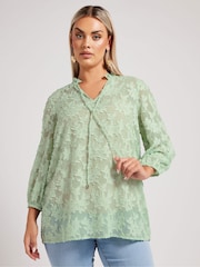Yours Curve Green London Burn Out Pie Crust Blouses - Image 1 of 5