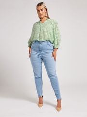 Yours Curve Green London Burn Out Pie Crust Blouses - Image 2 of 5