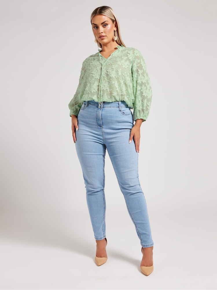 Yours Curve Green London Burn Out Pie Crust Blouses - Image 2 of 5