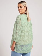 Yours Curve Green London Burn Out Pie Crust Blouses - Image 3 of 5