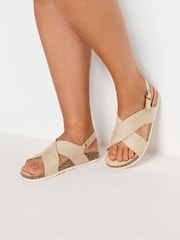 Yours Curve Natural Extra-Wide Fit Cross Strap Footbed Sandals - Image 1 of 5