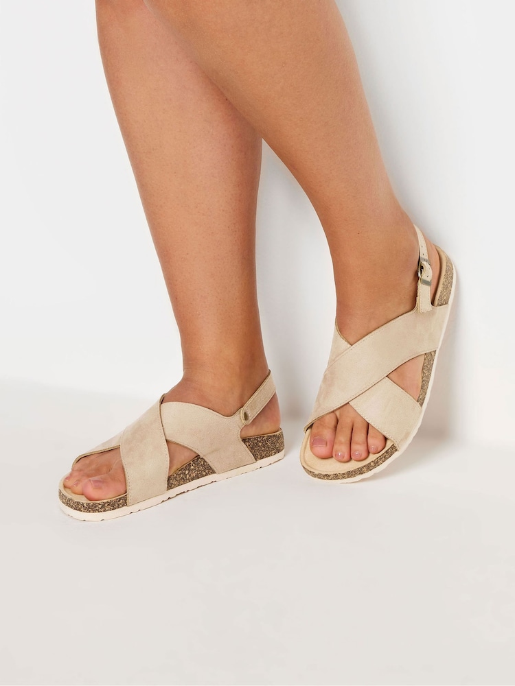 Yours Curve Natural Extra-Wide Fit Cross Strap Footbed Sandals - Image 1 of 5