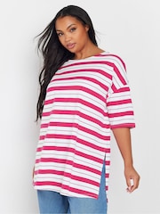 Yours Curve Pink Striped Slit Hem Top - Image 1 of 5