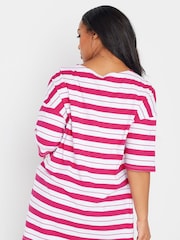 Yours Curve Pink Striped Slit Hem Top - Image 3 of 5