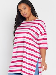 Yours Curve Pink Striped Slit Hem Top - Image 4 of 5