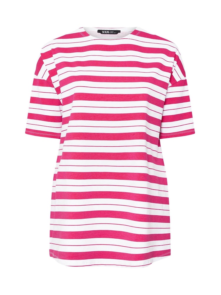 Yours Curve Pink Striped Slit Hem Top - Image 5 of 5 Yours Curve Pink Striped Slit Hem Top - Image 5 of 5