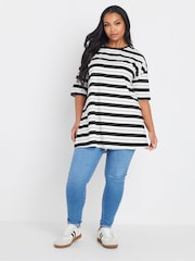 Yours Curve Black Striped Slit Hem Top - Image 2 of 5