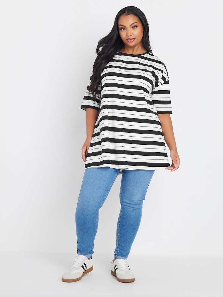 Yours Curve Black Striped Slit Hem Top - Image 2 of 5