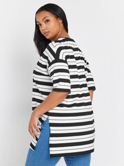 Yours Curve Black Striped Slit Hem Top - Image 3 of 5