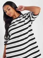 Yours Curve Black Striped Slit Hem Top - Image 4 of 5