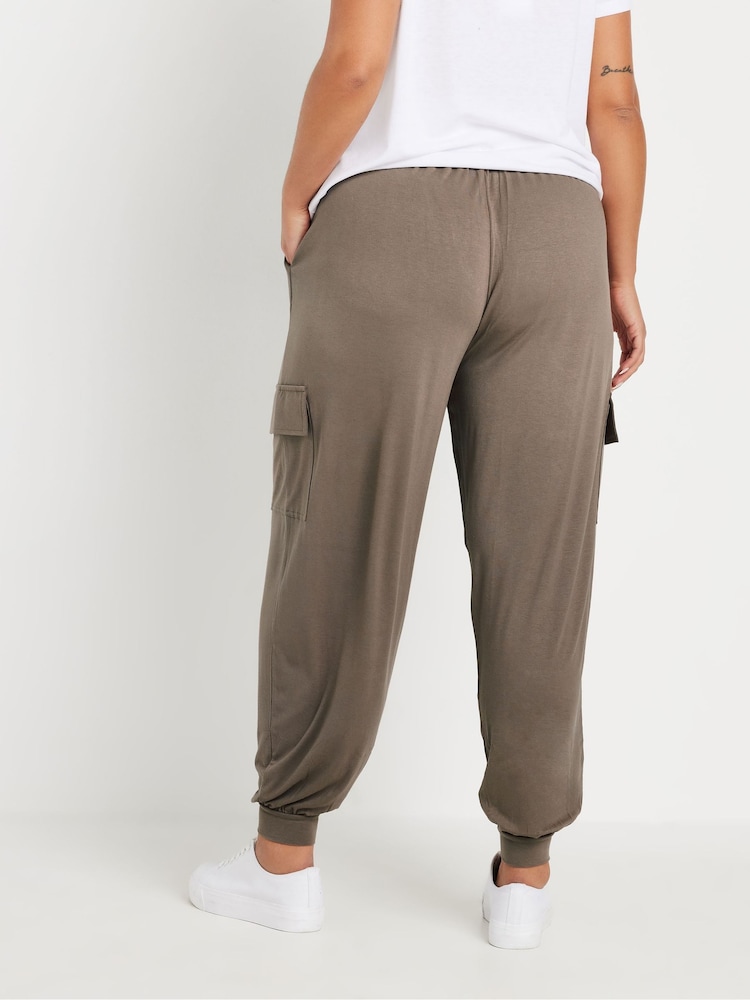 Yours Curve Brown Cargo Harem Trousers - Image 3 of 5