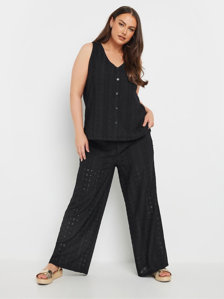 Yours Curve Black Broderie Trousers - Image 2 of 4