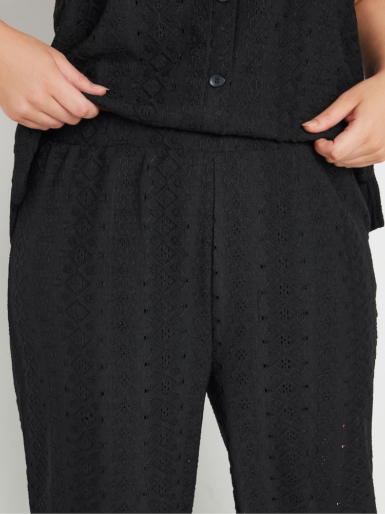 Yours Curve Black Broderie Trousers - Image 4 of 4