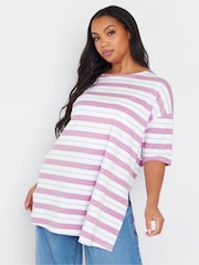 Yours Curve Purple Striped Slit Hem Top - Image 1 of 5