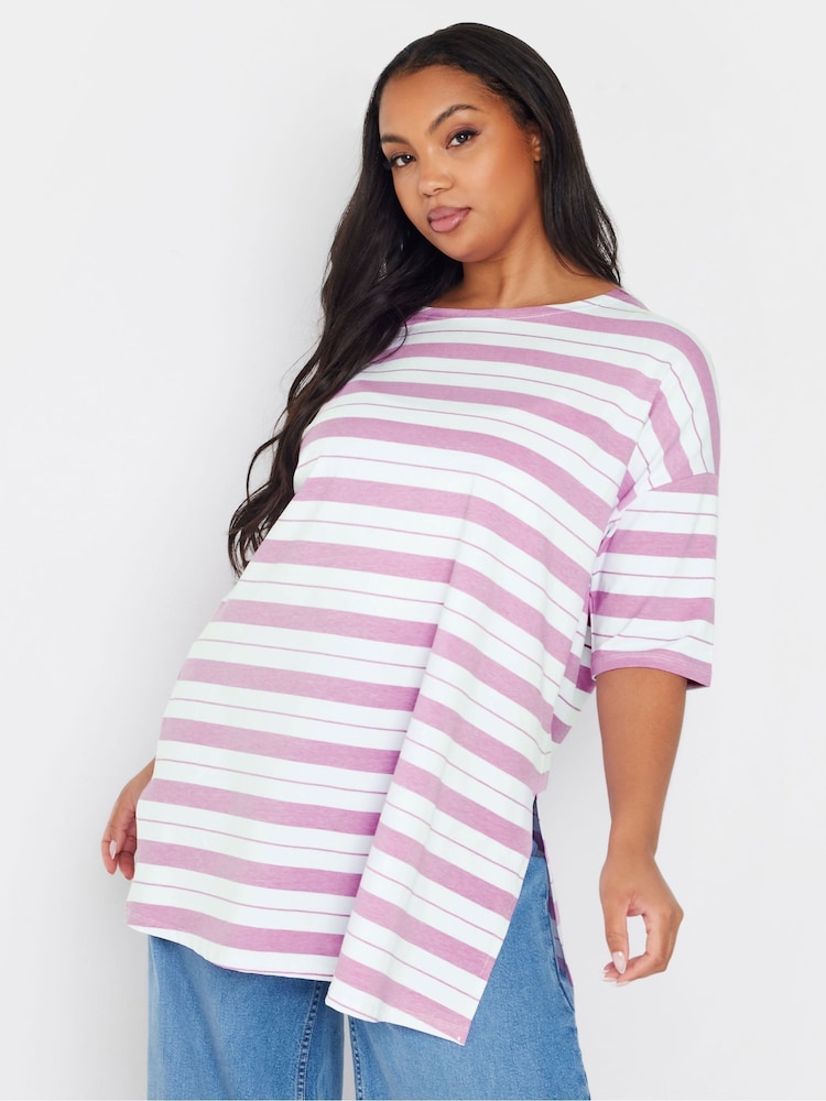 Yours Curve Purple Striped Slit Hem Top - Image 1 of 5