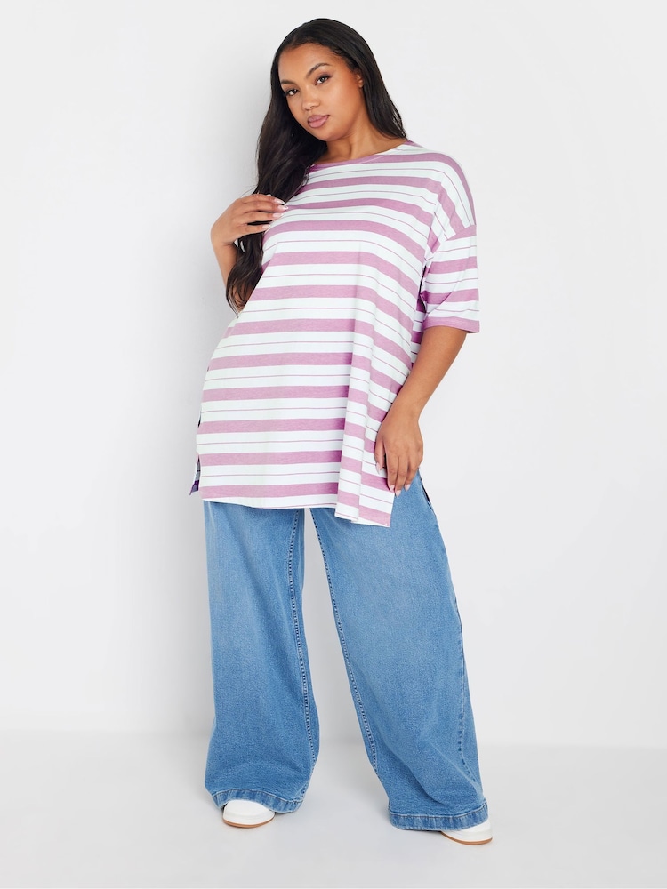 Yours Curve Purple Striped Slit Hem Top - Image 2 of 5
