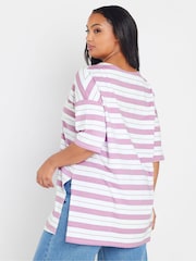 Yours Curve Purple Striped Slit Hem Top - Image 3 of 5
