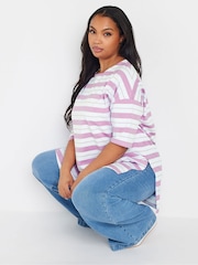 Yours Curve Purple Striped Slit Hem Top - Image 4 of 5