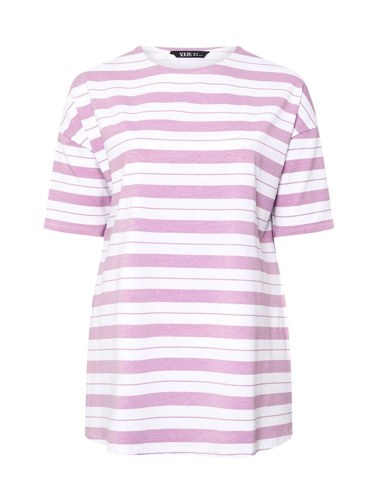 Yours Curve Purple Striped Slit Hem Top - Image 5 of 5 Yours Curve Purple Striped Slit Hem Top - Image 5 of 5