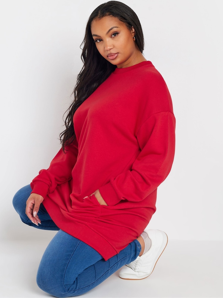 Yours Curve Red Sweatshirt Dress - Image 1 of 5 Yours Curve Red Sweatshirt Dress - Image 1 of 5