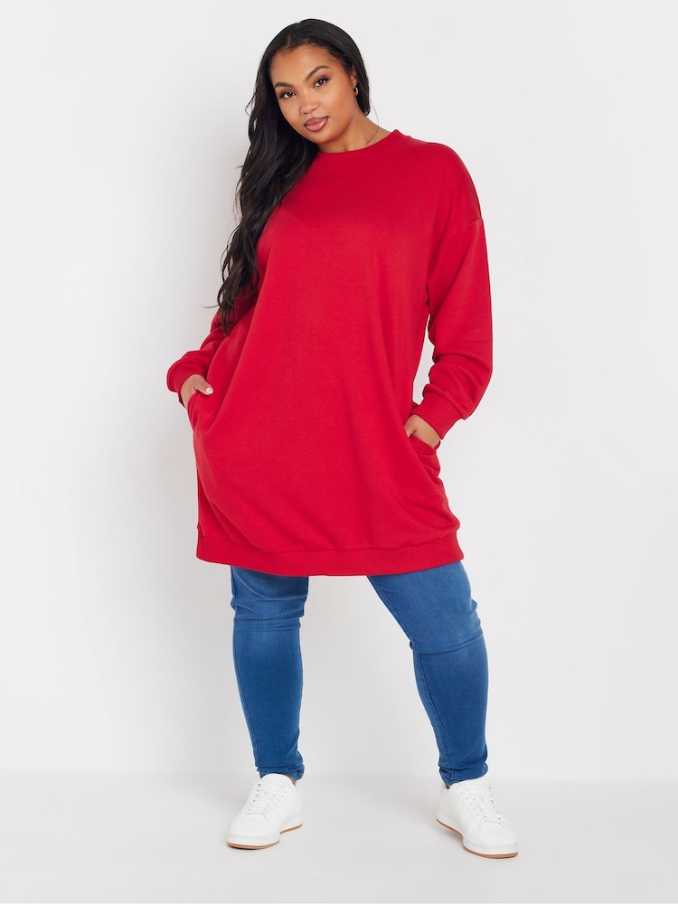 Yours Curve Red Sweatshirt Dress - Image 2 of 5 Yours Curve Red Sweatshirt Dress - Image 2 of 5