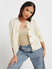 PixieGirl Petite Natural Button Crochet Cardigan - Image 1 of 9