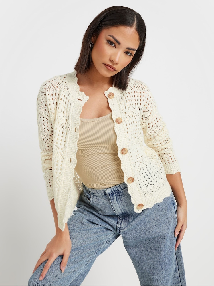 PixieGirl Petite Natural Button Crochet Cardigan - Image 1 of 9