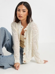 PixieGirl Petite Natural Button Crochet Cardigan - Image 2 of 9