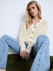 PixieGirl Petite Natural Button Crochet Cardigan - Image 6 of 9