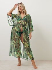 Yours Curve Black Denim Chiffon Maxi Kimono - Image 2 of 6