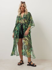 Yours Curve Black Denim Chiffon Maxi Kimono - Image 4 of 6