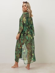 Yours Curve Black Denim Chiffon Maxi Kimono - Image 5 of 6