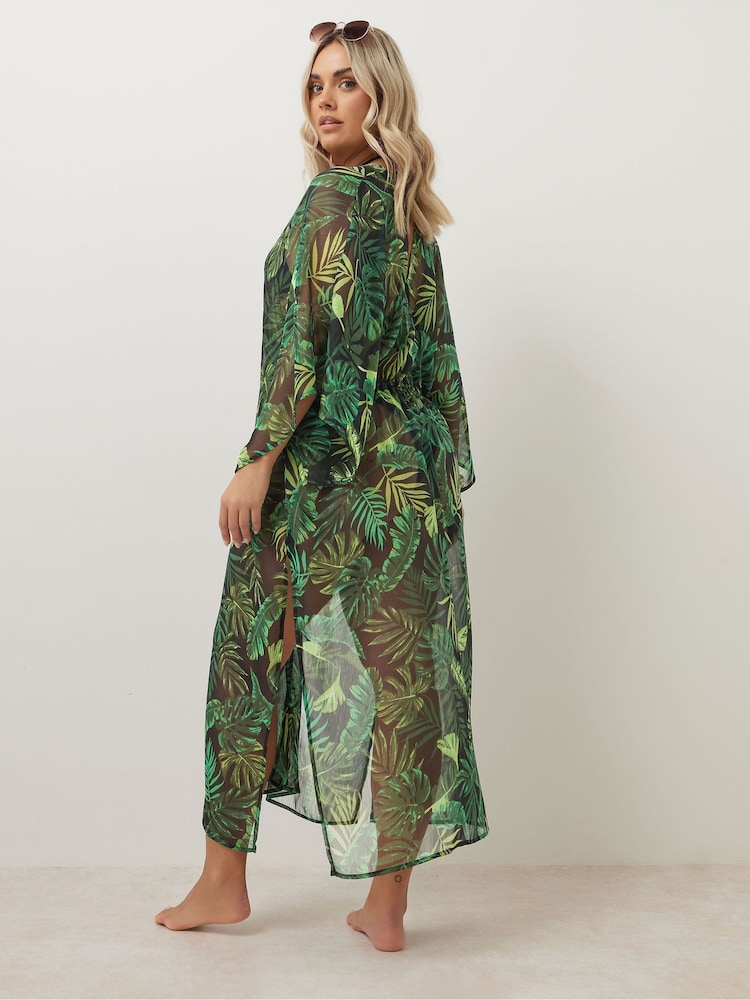 Yours Curve Black Denim Chiffon Maxi Kimono - Image 5 of 6
