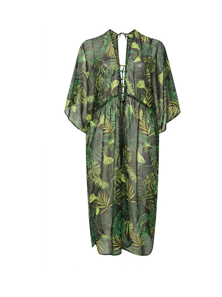 Yours Curve Black Denim Chiffon Maxi Kimono - Image 6 of 6