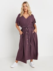 Yours Curve Purple Chambray Washed Boho Dress - Image 1 of 9