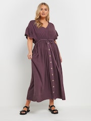 Yours Curve Purple Chambray Washed Boho Dress - Image 4 of 9