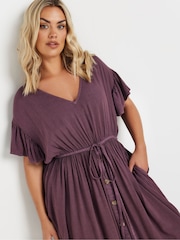 Yours Curve Purple Chambray Washed Boho Dress - Image 7 of 9
