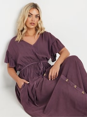 Yours Curve Purple Chambray Washed Boho Dress - Image 8 of 9