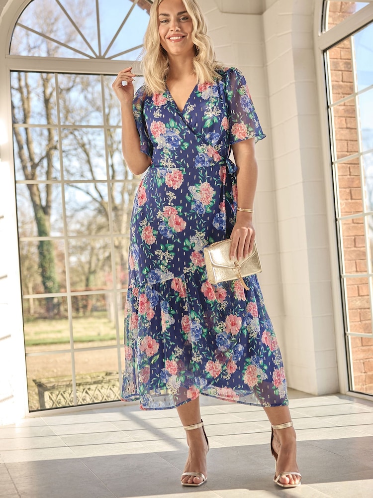 Azul - Yours Curve London Metallic Marking Wrap Dress - Imagen 2 de 6 Azul - Yours Curve London Metallic Marking Wrap Dress - Imagen 2 de 6