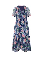 Yours Curve Blue London Metallic Marking Wrap Dress - Image 6 of 6