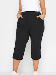 Yours Curve Black Cool 100% Cotton Cropped Trousers - Image 1 of 4
