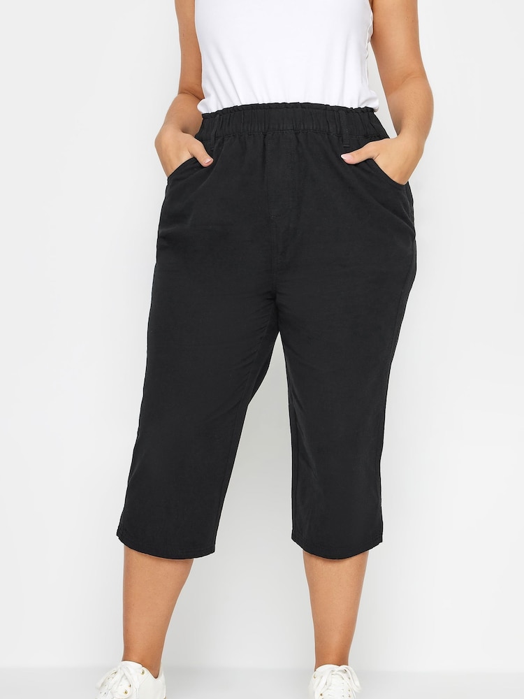 Yours Curve Black Cool 100% Cotton Cropped Trousers - Image 1 of 4