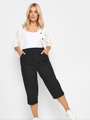 Yours Curve Black Cool 100% Cotton Cropped Trousers - Image 4 of 4