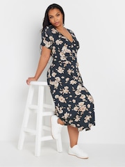 Yours Curve Blue Floral Midi Buckle Dress - Image 1 of 5