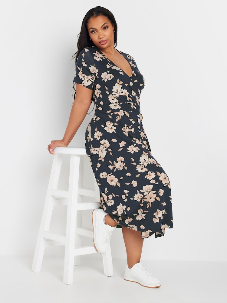 Yours Curve Blue Floral Midi Buckle Dress - Image 1 of 5