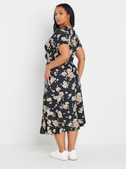 Yours Curve Blue Floral Midi Buckle Dress - Image 3 of 5