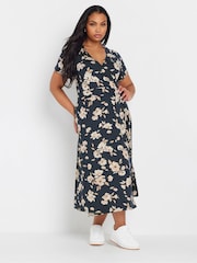 Yours Curve Blue Floral Midi Buckle Dress - Image 4 of 5