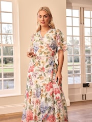 Yours Curve White London Metallic Marking Wrap Dress - Image 3 of 6